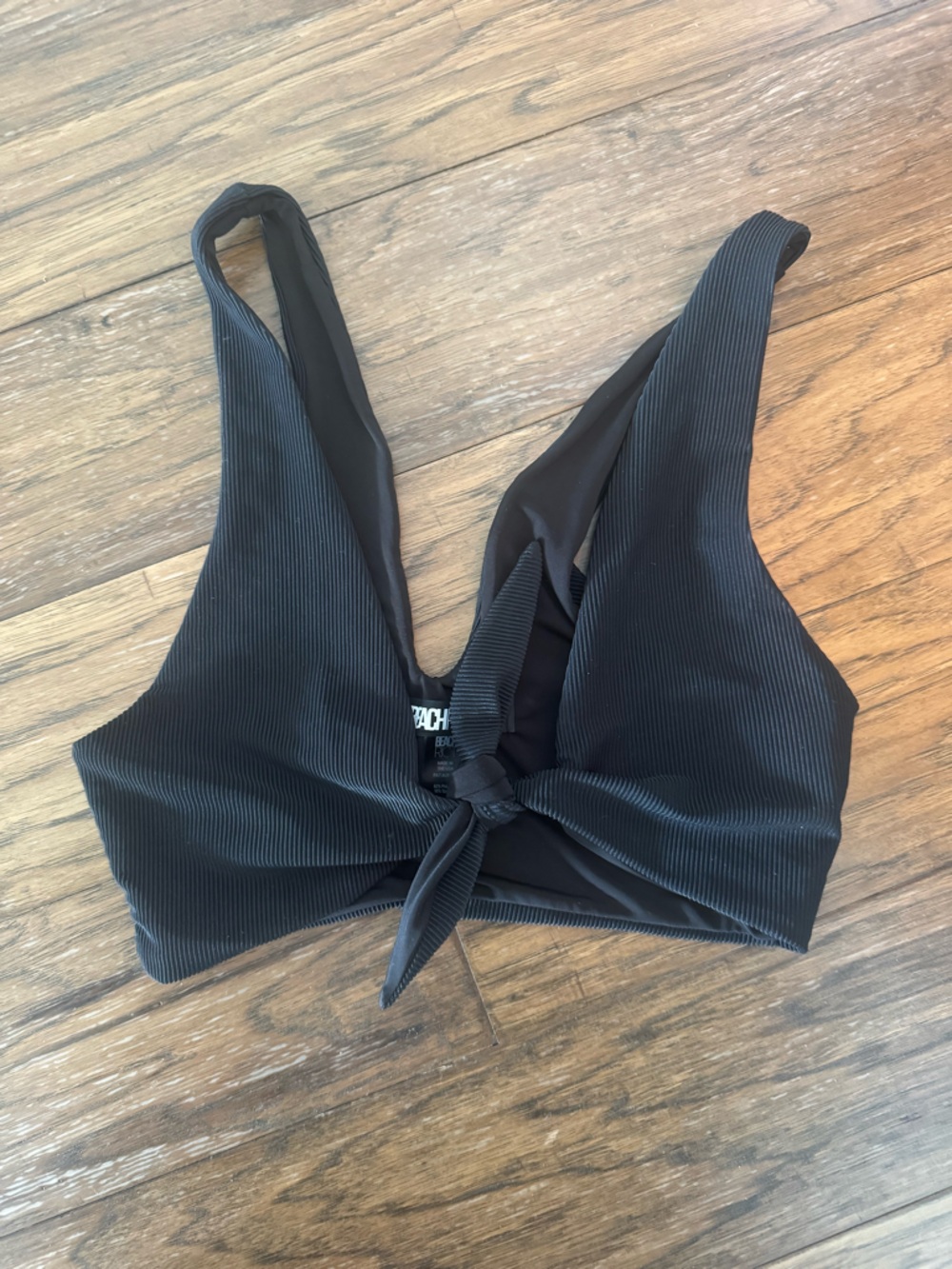 Beach Riot Black Ribbed Tie-Front Swim Top